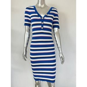 Laundry By Shelli Segal Shirt Dress ribbed striped Lapis Blue Small